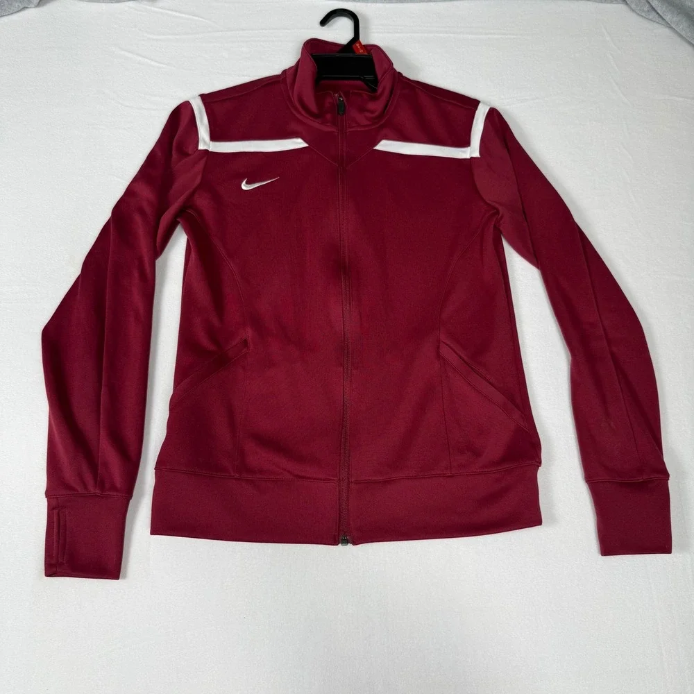 Nike Dri-FIT Track Jacket Medium Maroon White Sporty Athleisure Zip Up